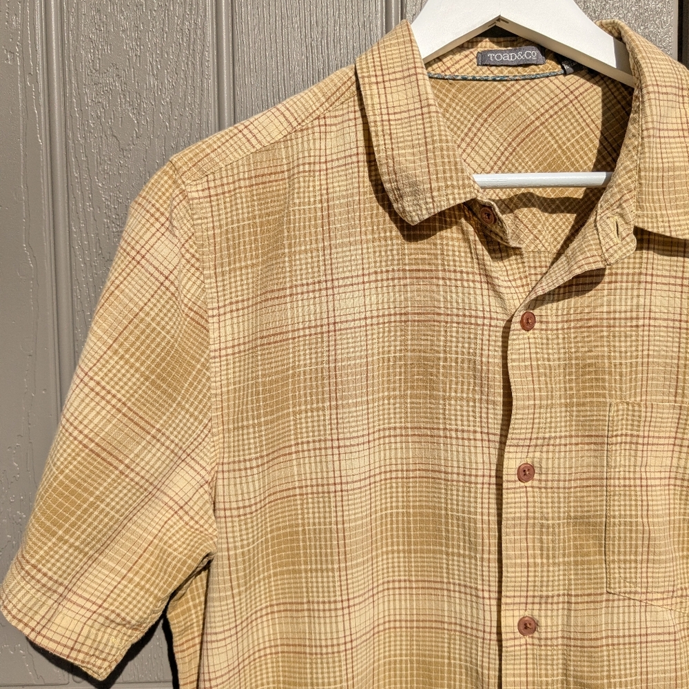 Toad&Co Medium Coolant SS Beige & Brown Plaid Button-up Cotton Men's